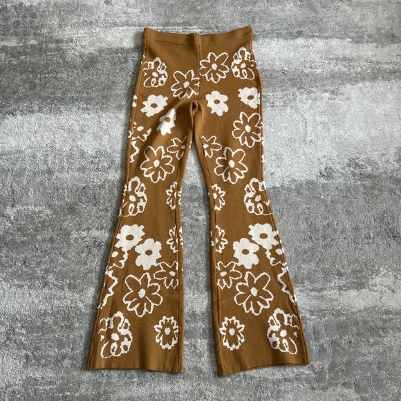 Solai Sweater Pants Womens Medium Flowers 70’s Flare Bootcut Stretch - Picture 1 of 5